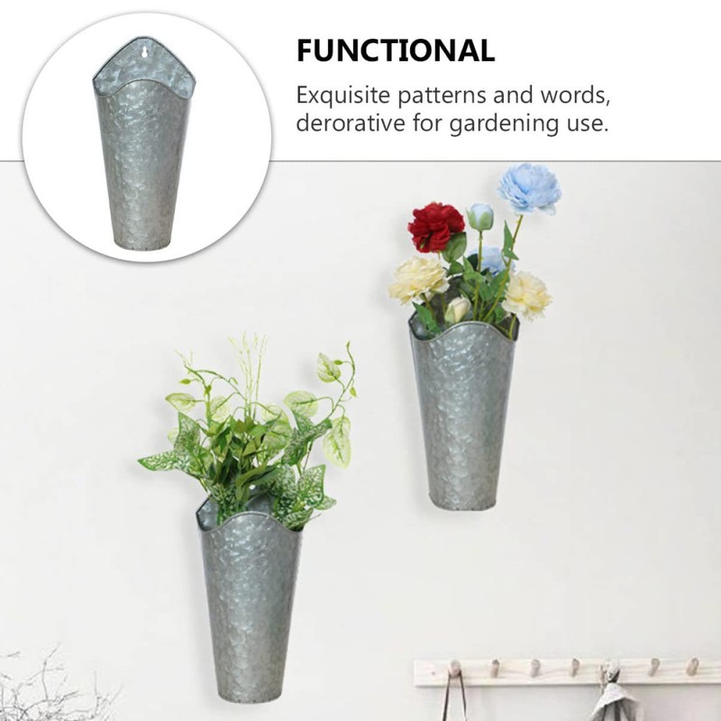 Kisangel 2pcs Iron Wall-Mounted Flower Pots Galvanized Hanging for Decorative