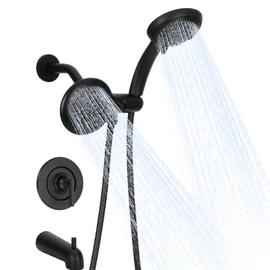 Compatible with moen Matte Black Shower Trim Kit, Dual Shower Head Combo with 9-Setting Handheld & Rainfall, Shower Faucet Handle and Tub Spout, Wall Mount Shower System (2510 Valve NOT Included)