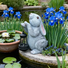 Solar Powered Rabbit Garden Statue Resin Bunny Figurine Outdoor Landscape Lighting for Patio Yard Lawn DecorColor: As picture, Size: One Size