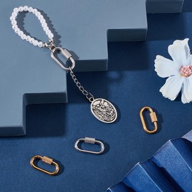 UNICRAFTALE 4pcs 2 Colors Oval Screw Carabiner Lock Stainless Steel Screw Locking Keychain Carabiner Clasp Metal Keychain Clip Hook Quick Link for Jewelry Making Handbag DIY Accessory