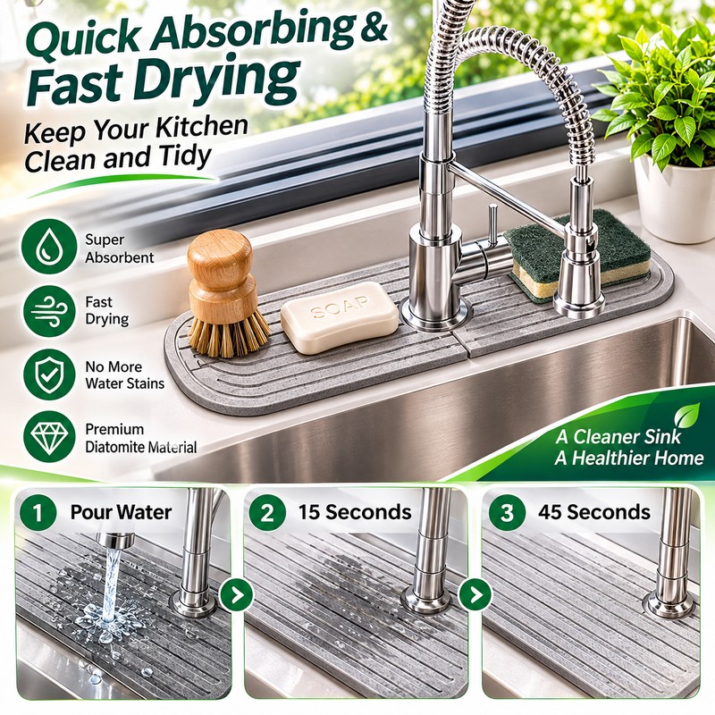 Water Absorbent Faucet Mat for Kitchen & Bathroom Sinks –