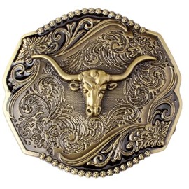 Belt Buckle Punk Bull Head for Men, Bull Belt Buckle Long Horn, Filigree Belt Buckle Bull Rodeo, Western Cowboy Belt Buckle, bronze