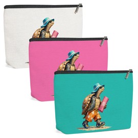 3 Pack Funny Beach Sea Turtle Gifts for Women Turtle Lovers Teacher Girls Trip Makeup Bag,Travel Essentials Cosmetic Bags for Women,Birthday Graduation Vacation Friendship Girl Weekend Appreciation