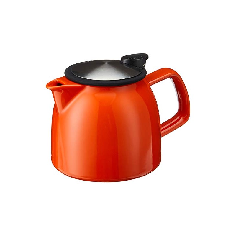FORLIFE Bell Ceramic Teapot with Basket Infuser, 26-Ounce/770ml, Carrot