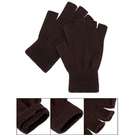 SATINIOR 2 Pair Unisex Half Finger Gloves Winter Stretchy Knit Fingerless Gloves in Common Size (Brown and Black)