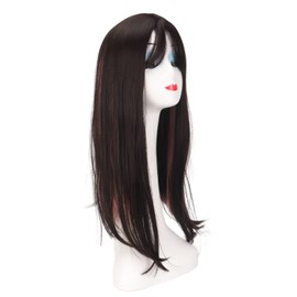 Destacar Peluca Larga Malla Transpirable Resistente Al Calor Peluca Larga con Flequillo para Mujer Dama Negro Rosa