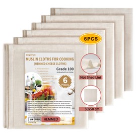 Colperun Cheesecloth, 6PCS, Grade 100, 50x50cm Hemmed Muslin Cloths for Cooking Reusable Cheese Cloths for Straining, Unbleached Cotton Cheese Cloth Muslin Fabric Strainer for Jam, Butter, Bread
