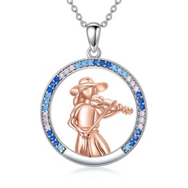 MEIDERBO Violinist Necklace 925 Sterling Silver Violin Pendant Necklace Music Jewelry Gifts for Women Violinists Violin Players