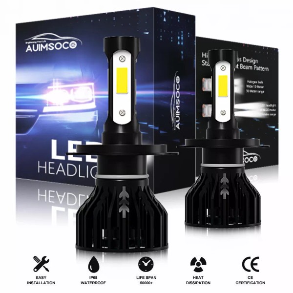 AUIMSOCO 4-Sides H4 9003 LED Lamps Kit Combo Bulbs 8000K