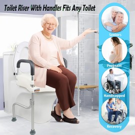 Adjustable Toilet Seat Riser for Seniors & Handicap - Heavy Duty 400lbs Raised Toilet Seat with Handles, Height/Width Customizable - Fits All Standard/Elongated Commodes, Elderly & Pregnancy Safe