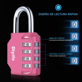 Diyife 2 Pack Candado de Combinación de 4 Dígitos, Candado por Contraseña Resistente a la Intemperie para Exteriores, Cerraduras Reajustables para Puerta, Cajas, Rosa