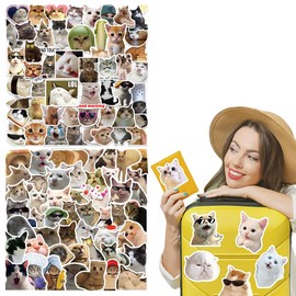 BHIPKOT Cat Meme Stickers for Laptop (Pack of 100) Gift for Children Teenagers Adults Boys Meme Stickers Waterproof Vinyl Stickers for Scrapbook Skateboard Car Luggage