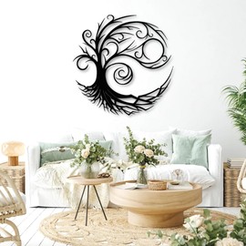 Metal Tree of Life Wall Decor, Tree of Life Metal Wall Art, Circle of Life Metal Tree Wall Art, Metal Tree Wall Art, Spiritual Tree, Modern Sculpture Decoration, Living Room Bedroom Decor (Sliver, 18"x 18"| 47x47cm)