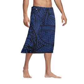GLUDEAR Men Swimsuit Wrap Skirt Polynesian Traditional Tribal Tatau Samoan Lavalava Printed Pareo Hawaiian Sarong,Navy Geometric,2X-3X