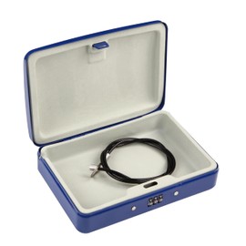 SEPOX® Twins Water/Fire-Resistant Portable Security Case Lock Box Steel, Personal Travel Storage Cabinet for Small Item,3 Ft Cable and Ressetable Combination Lock for Dorm, Car, Sports, Office（Blue）