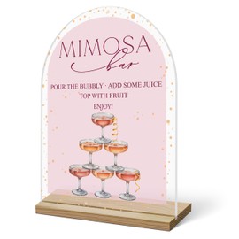 Mimosa Bar Sign For Table, Champagne Tower Acrylic Mimosa Bar With Base Supplies For Baby Shower Bridal Shower, Decorations For Wedding Bachelorette Engagement Party, Welcome Sign Stand For Party -13