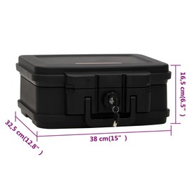 vidaXL Black Polypropylene Safe Box - Portable, Waterproof and Fireproof Security Chest for Valuables, Documents, Cash and Jewelry - Key Lock Mechanism - 15"x12.8"x6.5"