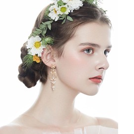 Women's Wedding Bridal Crystal Rhinestone Simulated Pearl Multi Beaded Cluster Floral Chandelier Dangle Earrings Gold for Party Prom Bride Bridesmaids