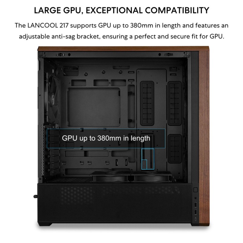 Lian Li LANCOOL 217 Genuine Walnut Wood Computer Case, Mid-Tower