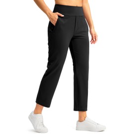 SANTINY Women's Pants with 3 Pockets 7/8 High Waisted Stretch Ankle Pants for Women Golf Casual Travel Athletic Work (Black_L)