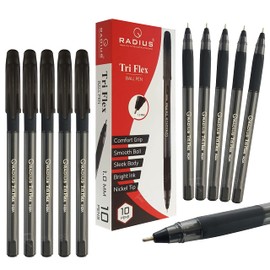 Ballpoint Pens, 1.0mm Medium Point, BLACK, Pack of 10, RADFlex Smooth Ball Pens, Tri Grip, School Office Home Everyday Pens, iVAIDEX Black Ball Pen