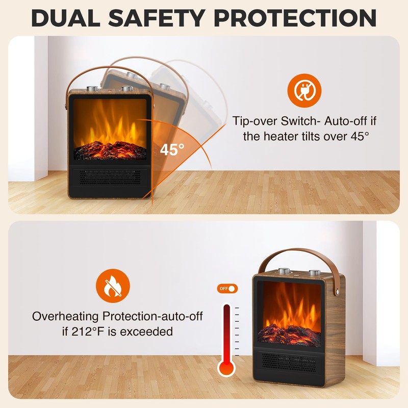 Electric Fireplace Heater for Indoor Use, 1500W/750W Space Heater Fireplace