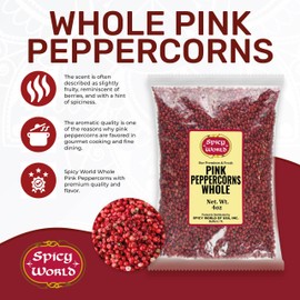 Spicy World Pink Peppercorns Whole 4Oz Bag - Steam Sterilized, Vegan, Premium Quality Whole Peppercorns