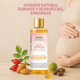 Óleo Corporal Anti-Estrías 125 ml | Aceite Natural para Embarazo y Postparto | Con Rosa Mosqueta, Almendra Dulce, y Vitamina E USP | Previene Estrías,