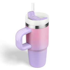 14 oz Tumbler with Handle and Straw, Gradient Kid Tumbler with Lid and Straw, 304 Stainless Steel Child Tumbler, School Sports Outdoors, Colour Gradient Pink/Purple
