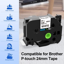 24mm Label Tape Replacement for Brother TZe-251 TZe251 TZ251 Laminated Black on White TZe TZ Tape Compatible with Brother PT-H500 PT-D600 PT-D600VP PT-P700 PT-P750W PT-2430 Label Printer, 3-Pack