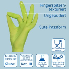 Med-Comfort Apple Nitrile Gloves, Apple Green, Size L, Powder-Free, Nitrile Disposable Gloves Available in Sizes XS, S, M, L, XL