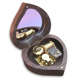 BinkeGG Play (My Heart Will Go On) Walnut Wooden Heart Shape Music Box with Sankyo Musical Movement (65 Tunes Option)