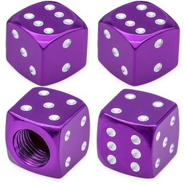 MEAJOO 4PCS Dice Style Tire Valve Stem Caps, with O Rubber Ring, Universal Aluminium Alloy Dustproof Tire Valve Stem Covers for Cars, SUV, Trucks, Bikes, Motorcycles, Bicycles(Purple)
