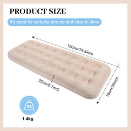 Geetery 4 Pcs Large Air Mattress for Adult Kid 75 x 30 x 8.7 Inch Inflatable Sleepover Airbed Foldable Flocked Blow up Bed with Patch Portable Toddler Air Mattress for Home Travel Camping Tent Party