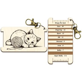 arricraft 1 Pc Knitting Needle Gauge Multifunctional Wood Spinning Control Card, Cute Cat with Wool Patterns WPI Guide Gauge Rulers for Spinners Yarn Measuring Tools Crochet Accessories