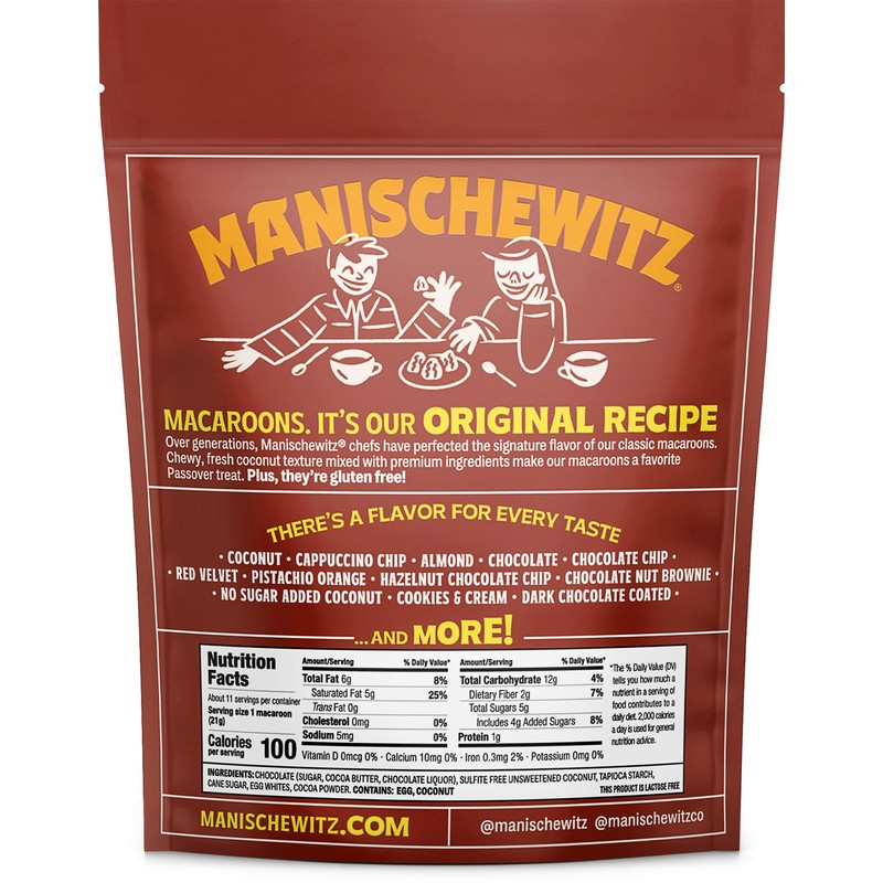 Manishewitz Double Chocolate Coated Coconut Macaroons 8oz, Resealable Bag, Dairy