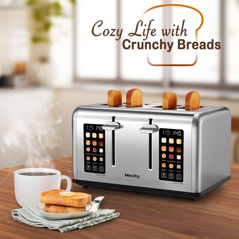 Mecity 4 Slice Toaster with Touch Screen Control, 4 Wide