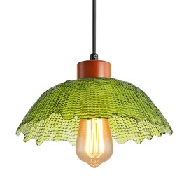 ANYLOVE Vintage Green Glass Pendant Light,11inch Gradient Petal Ceiling Hanging Lamp,Adjustable Hanging line for Kitchen Island, Dining Room, Bedroom, Hallway,Farmhouse (Green)
