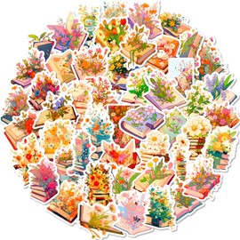Aesthetic Books Stickers Books and Flowers Sticker Set 50 Pieces Cute Decoration for Car Laptop Skateboard Bicycle Moped Motorcycle Bicycle Computer Suitable for Adults Children
