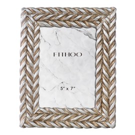 5 x 7 Picture Frame Spiral Rope Design Vintage Style Resin Photo Frame with High Definition Glass Antique Display Holder for Tabletop Wall Hanging (A - Silver)