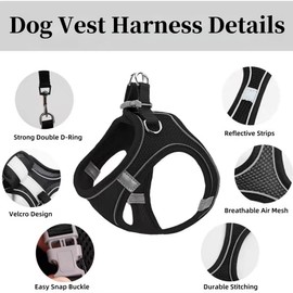 Small Cat Dog Harness, Step in Dog Harness,Soft Mesh Reflective Breathable Vest Harnesses,Easy Walk Harness with Safety Buckle for Escape Proof Puppy Kitten Vest for Extra Small Dogs Cats (Black, s)