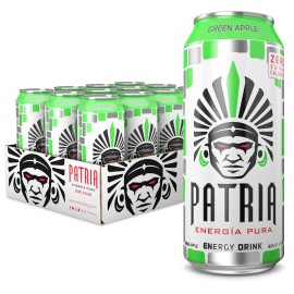 Patria Energia Pura Drink - 200mg Caffeine, 16oz Cans - Green Apple (12-Pack)