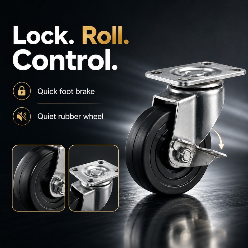 Swivel Chair Caster with Brake for Mobile Furniture - Durable