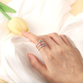 Tufeney Stackable Birthstone Rings Set for Women: 925 Sterling Silver Mother Family Stacking Ring Minimalist Stackable Bands Mother's Day Jewelry Gifts for Wife (November, 9)