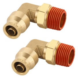 Boeray 3/8" Quick Push to Connect Fittings Brass 90 Degree Union Swivel Elbow Joint DOT Approved 3/8" Tube OD x 3/8" NPT Thread Air Brake Line Adapter Air Suspension Kit for Car Truck Trailers 2pcs