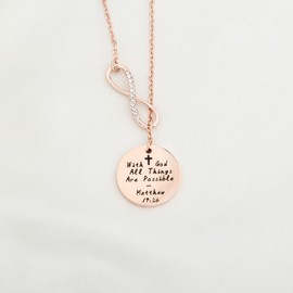 WUSUANED With God All Things are Possible Infinity Cross Necklace Religious Jewelry Inspirational Gift (Infinity disc necklace RG)