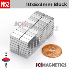 Neodymium 10mm x 5mm x 3mm N52 Small Strong Rare Earth Neodymium Magnet Blocks 10x5x3mm - 50pcs