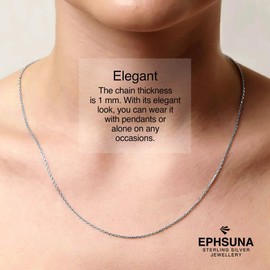 EPHSUNA Sterling Silver 1 mm Cable 16" 18" 20" 22" 24” 26" 28" 30" Inches Chain Necklace (Silver, 30 Inches)