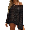 ZESICA Women's Summer Crochet Hollow Out Long Sleeve Beach Bikini