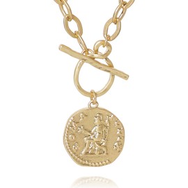 MISS SECRET Chunky Coin Necklace for Women style 2 (Worn Gold & Sliver-M)